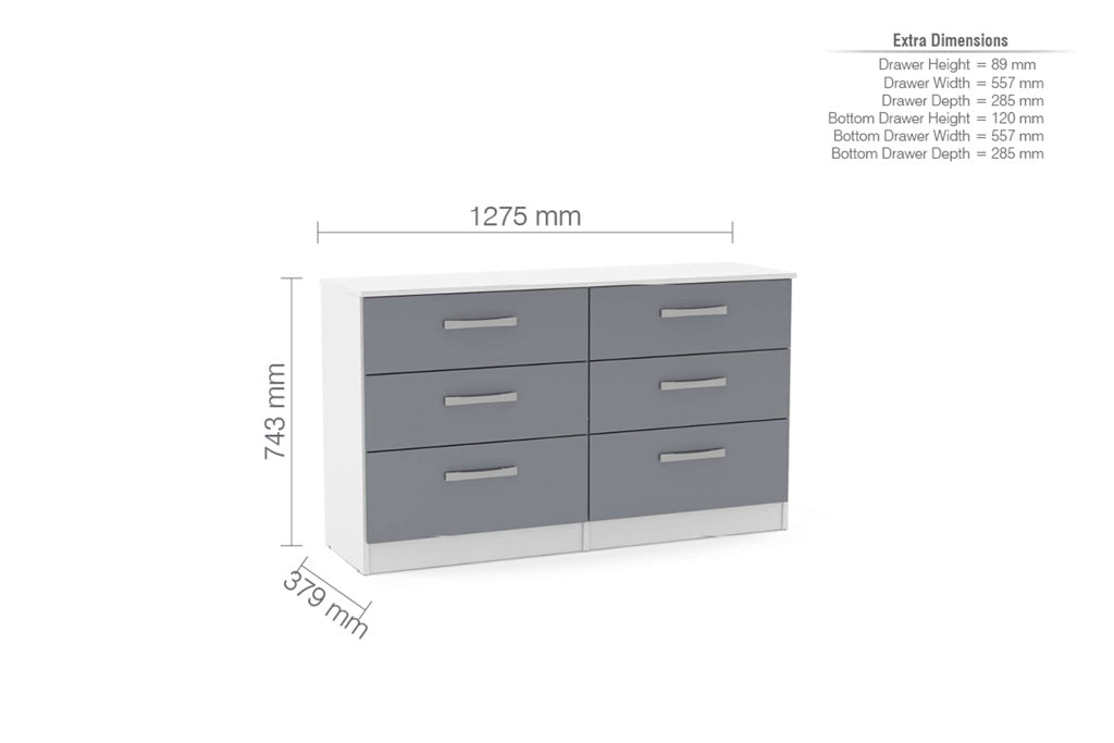 Birlea Lynx White & Grey 6 Drawer Chest — view 2
