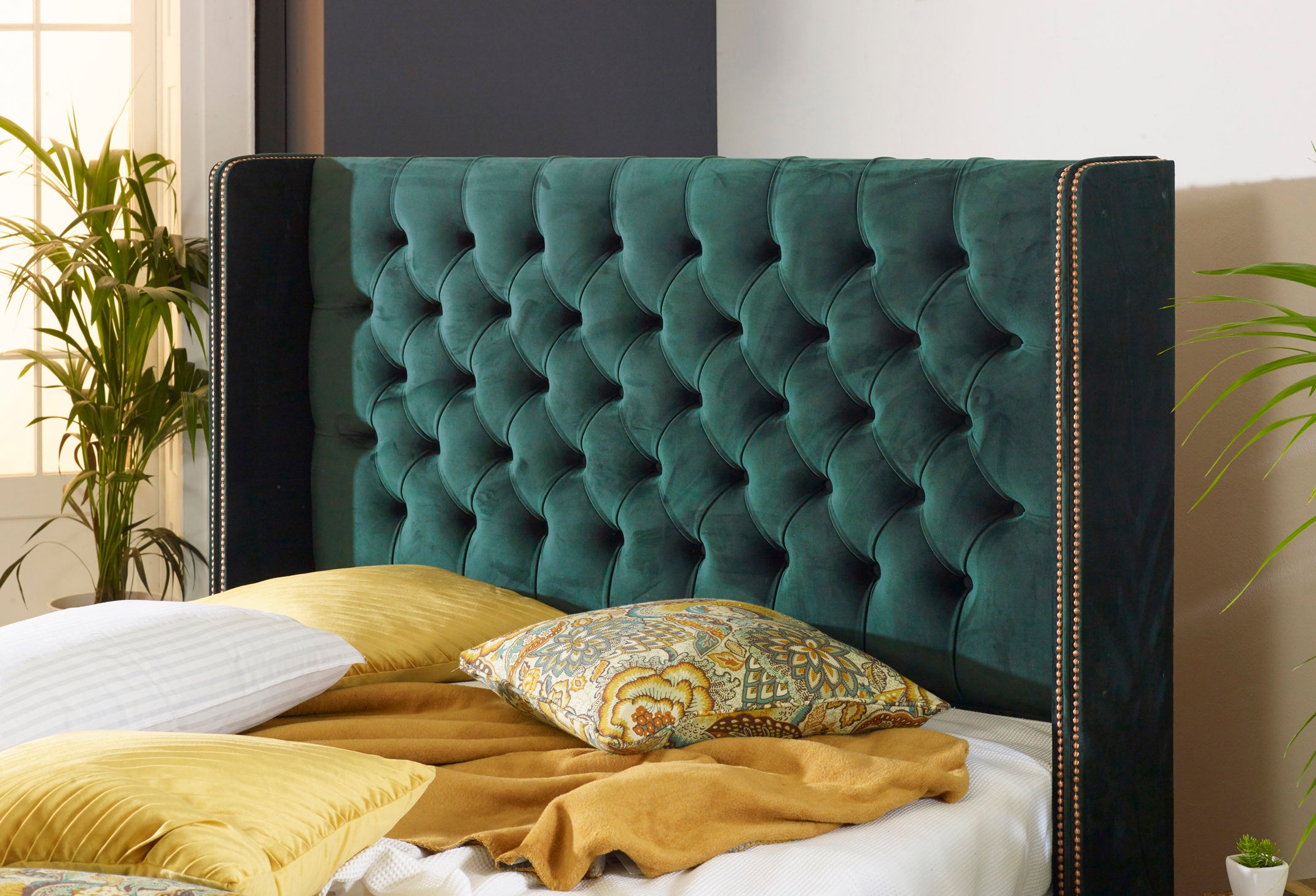 Elle Wing Floating Ottoman Bed Frame With Studs — view 3