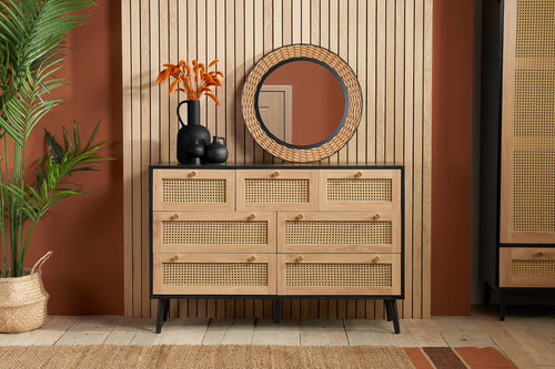 Birlea Croxley Rattan Black 7 Drawer Chest