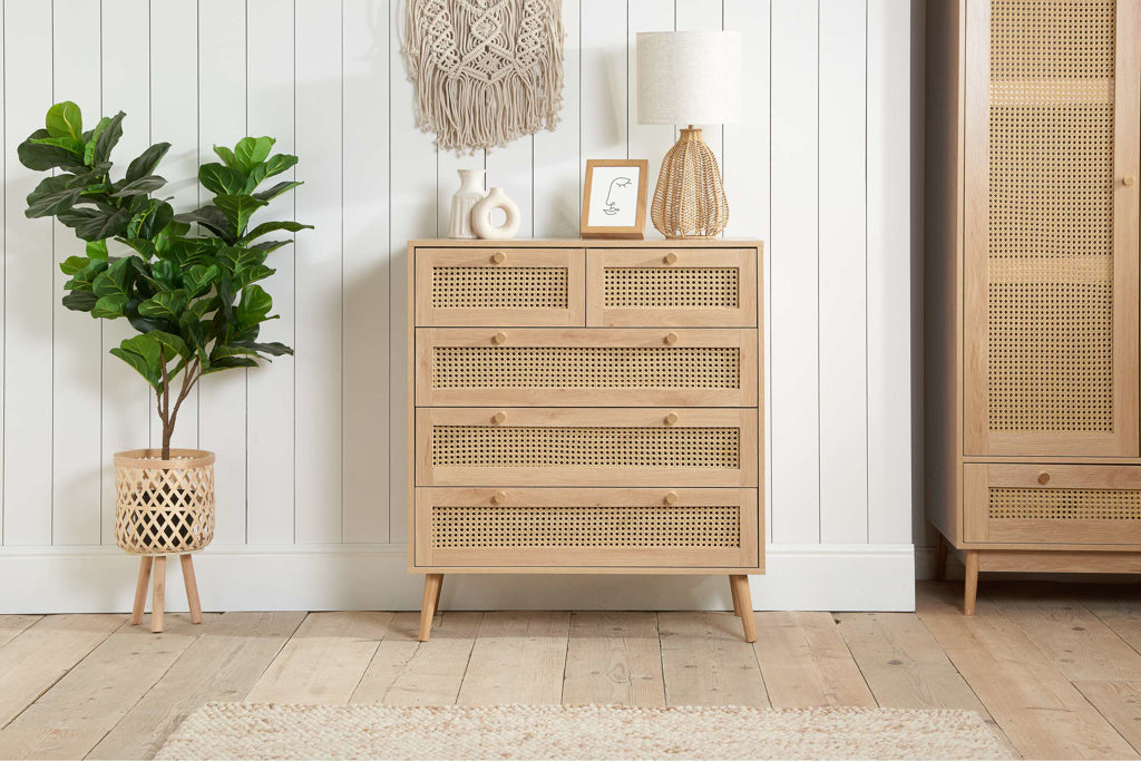 Birlea Croxley Rattan Oak 5 Drawer Chest