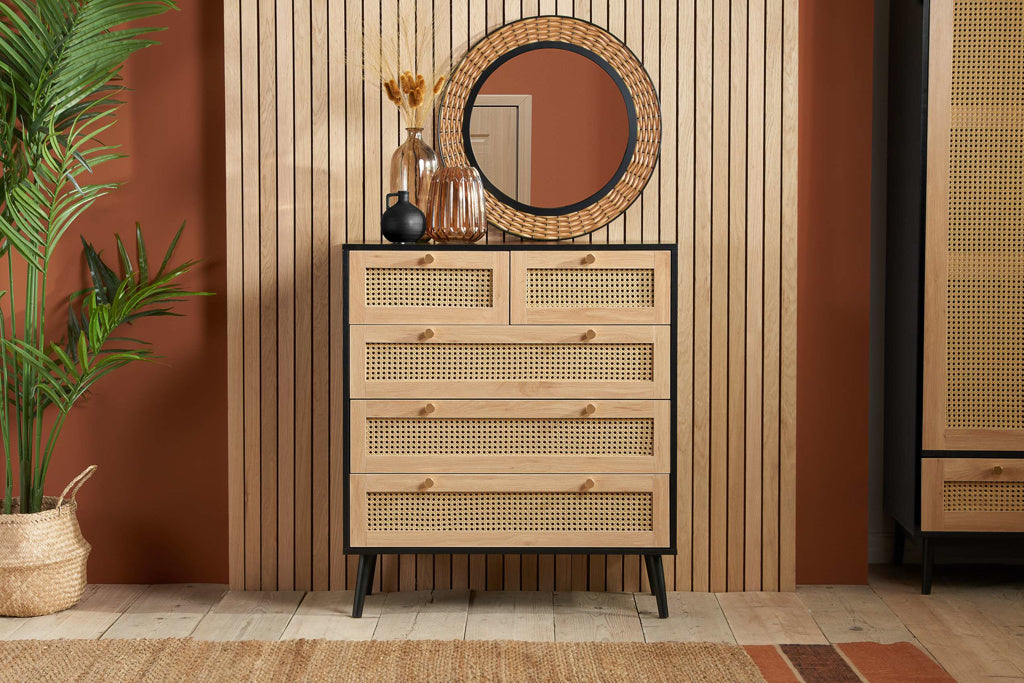 Birlea Croxley Rattan Black 5 Drawer Chest
