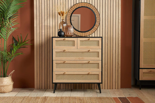 Birlea Croxley Rattan Black 5 Drawer Chest