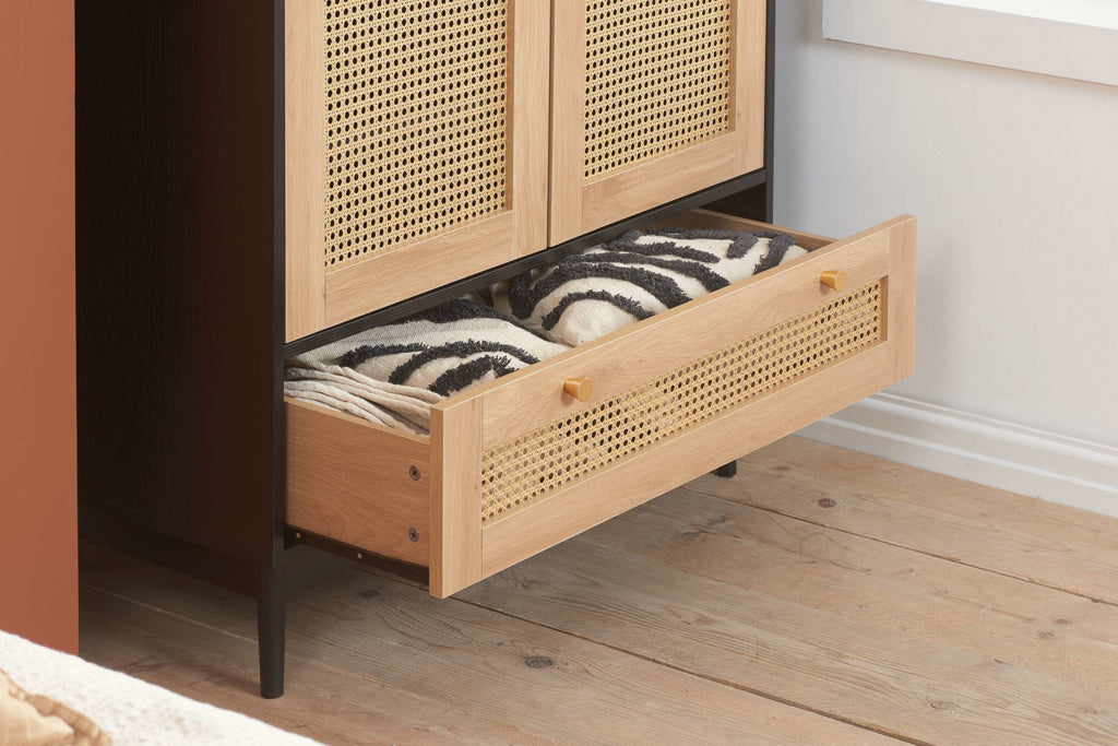 Birlea Croxley Rattan Black 2 Door 1 Drawer Wardrobe — view 2