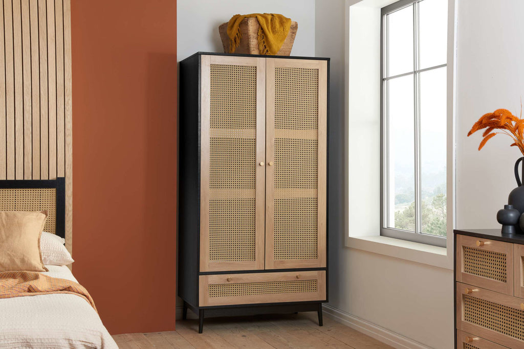 Birlea Croxley Rattan Black 2 Door 1 Drawer Wardrobe