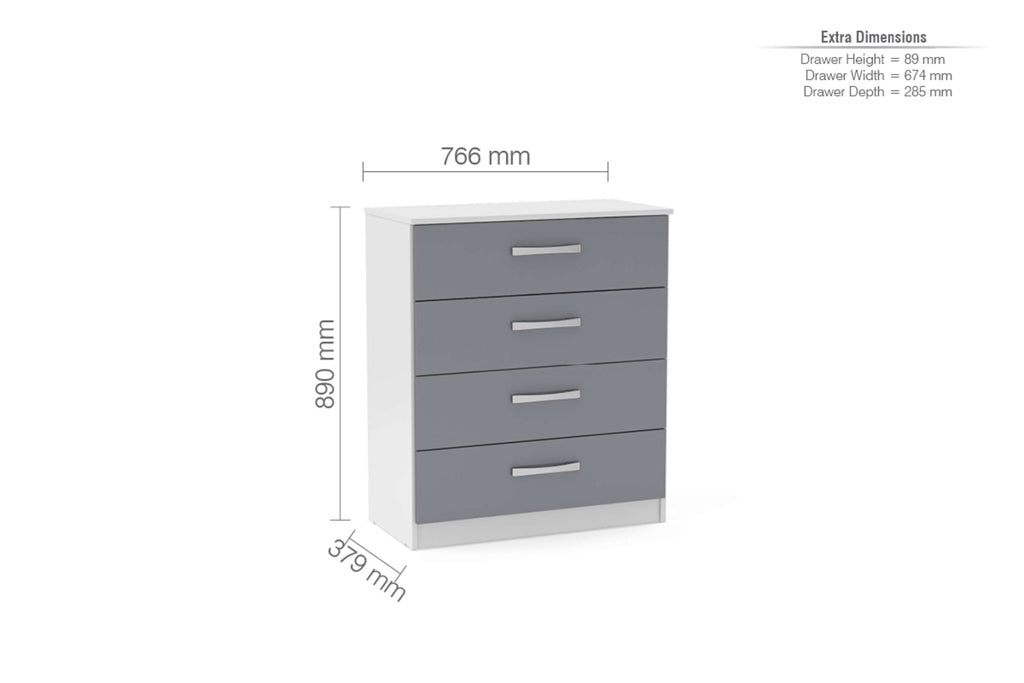 Birlea Lynx White & Grey 4 Drawer Chest — view 2