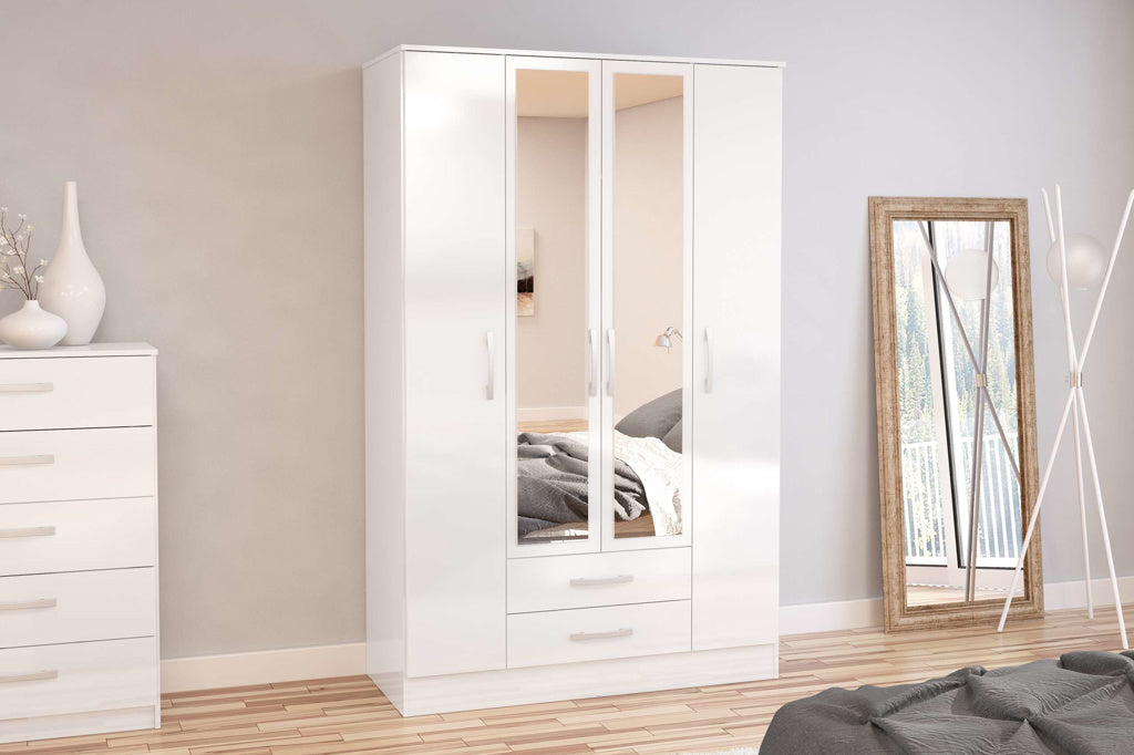 Birlea Lynx White 4 Door 2 Drawer Wardrobe