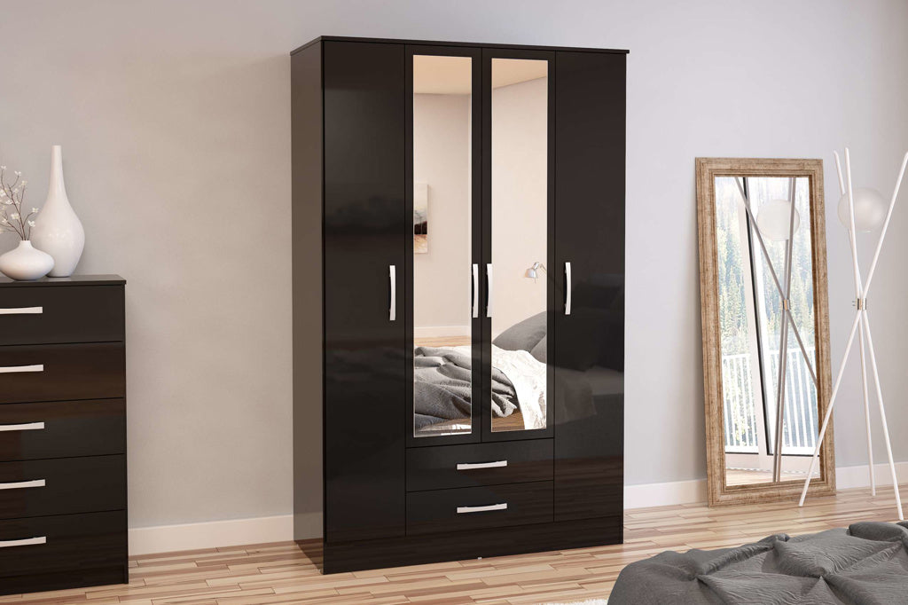 Birlea Lynx Black 4 Door 2 Drawer Wardrobe