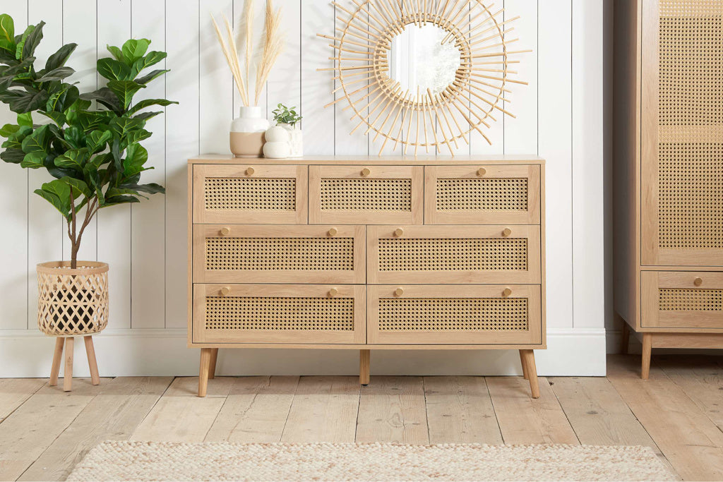 Birlea Croxley Rattan Oak 7 Drawer Chest