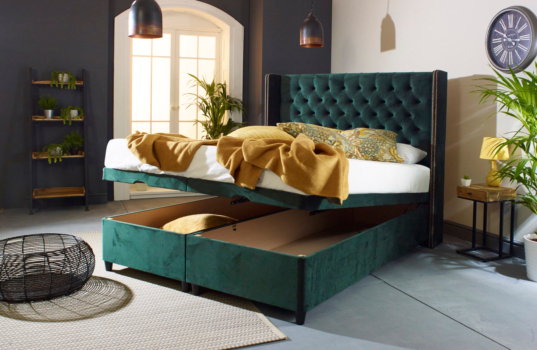 Elle Wing Floating Ottoman Bed Frame With Studs