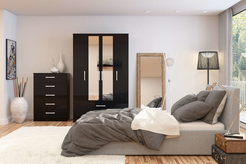 Birlea Lynx Black 4 Door 2 Drawer Wardrobe — view 2