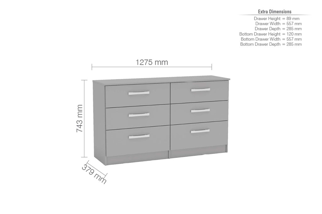 Birlea Lynx Grey 6 Drawer Chest — view 2
