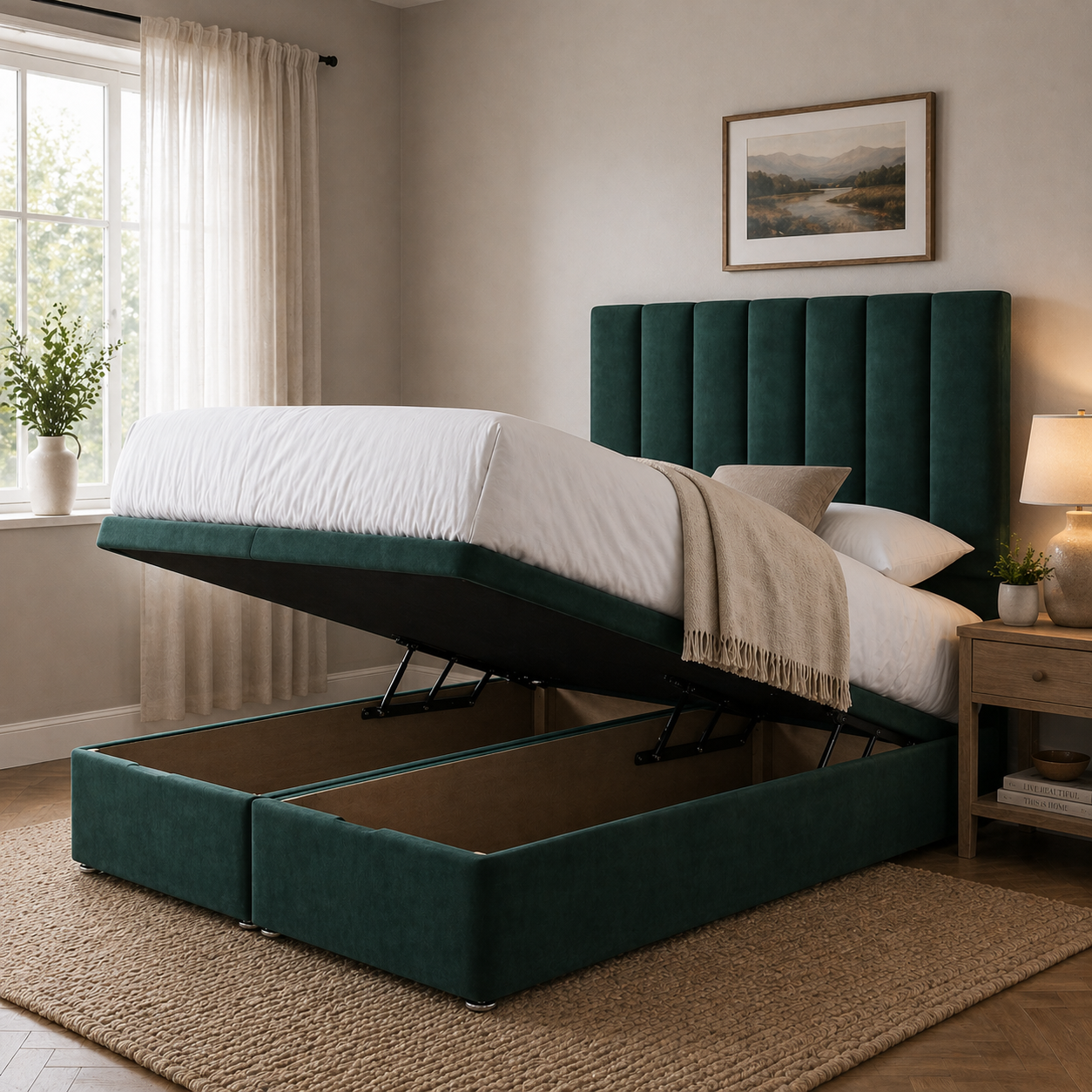 Coral Ottoman Storage Bed Including Headboard