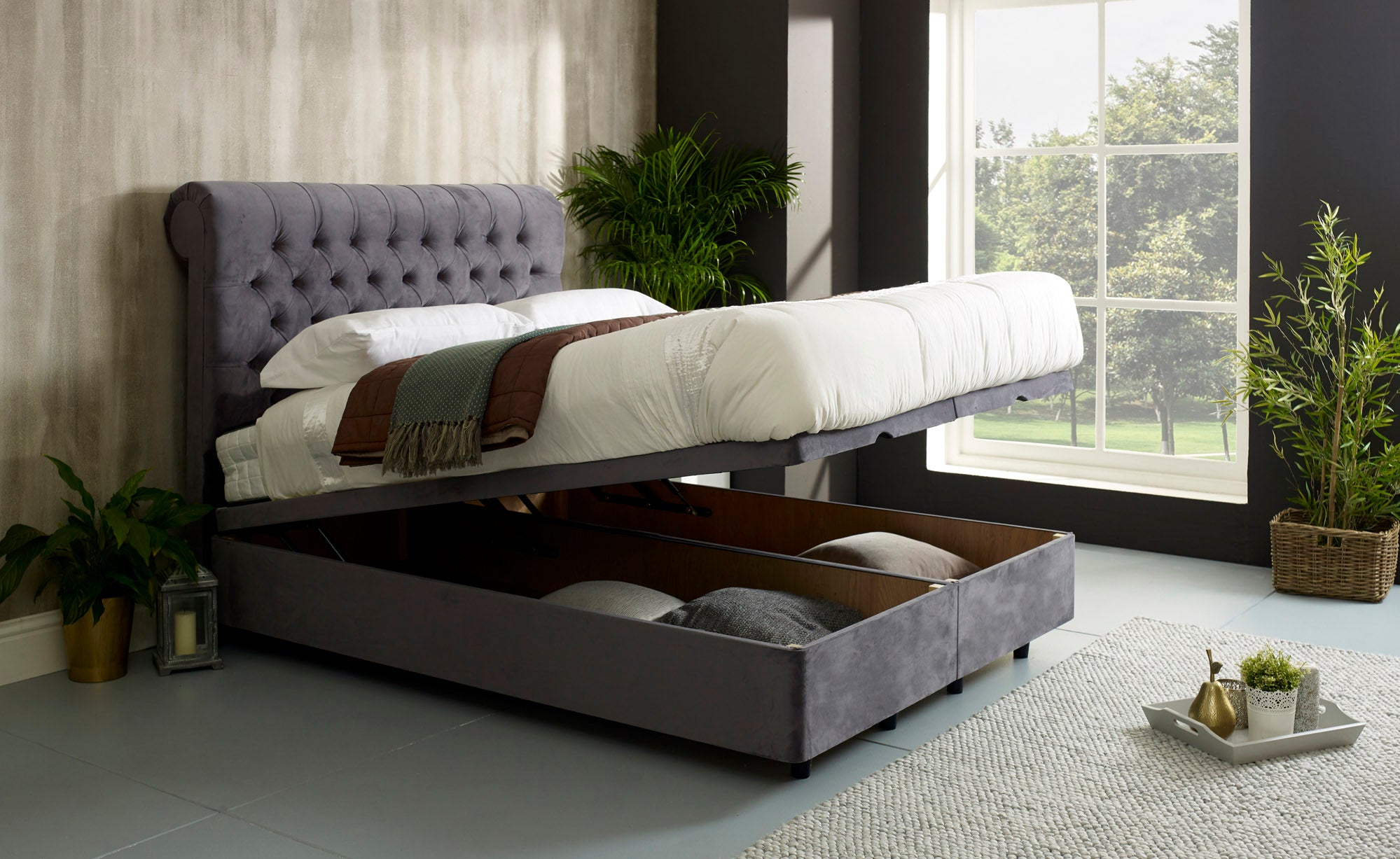 Swan Sleigh Floating Ottoman Bed Frame