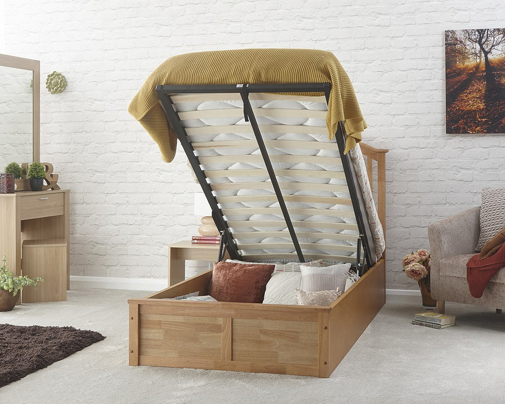 Madrid Wooden End Opening Ottoman Bed Oak — view 2