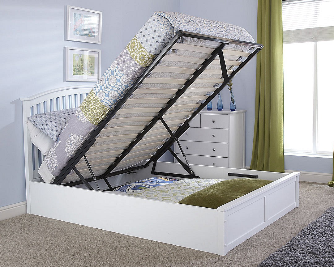 Madrid Wooden End Opening Ottoman Bed White