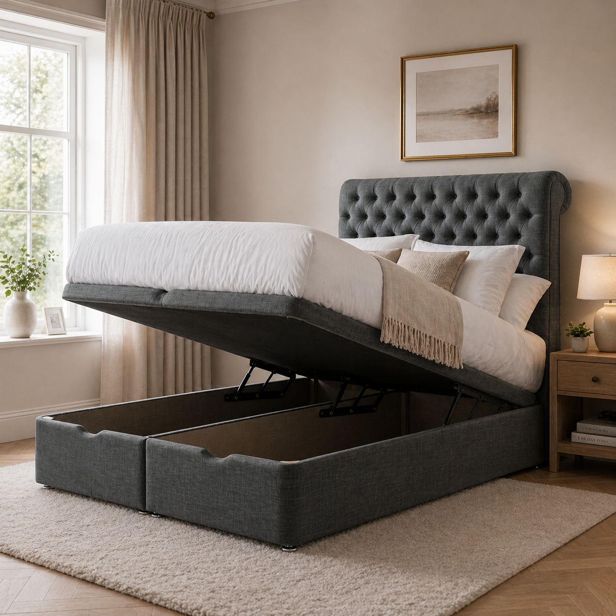Swan Ottoman Storage Bed Including Headboard